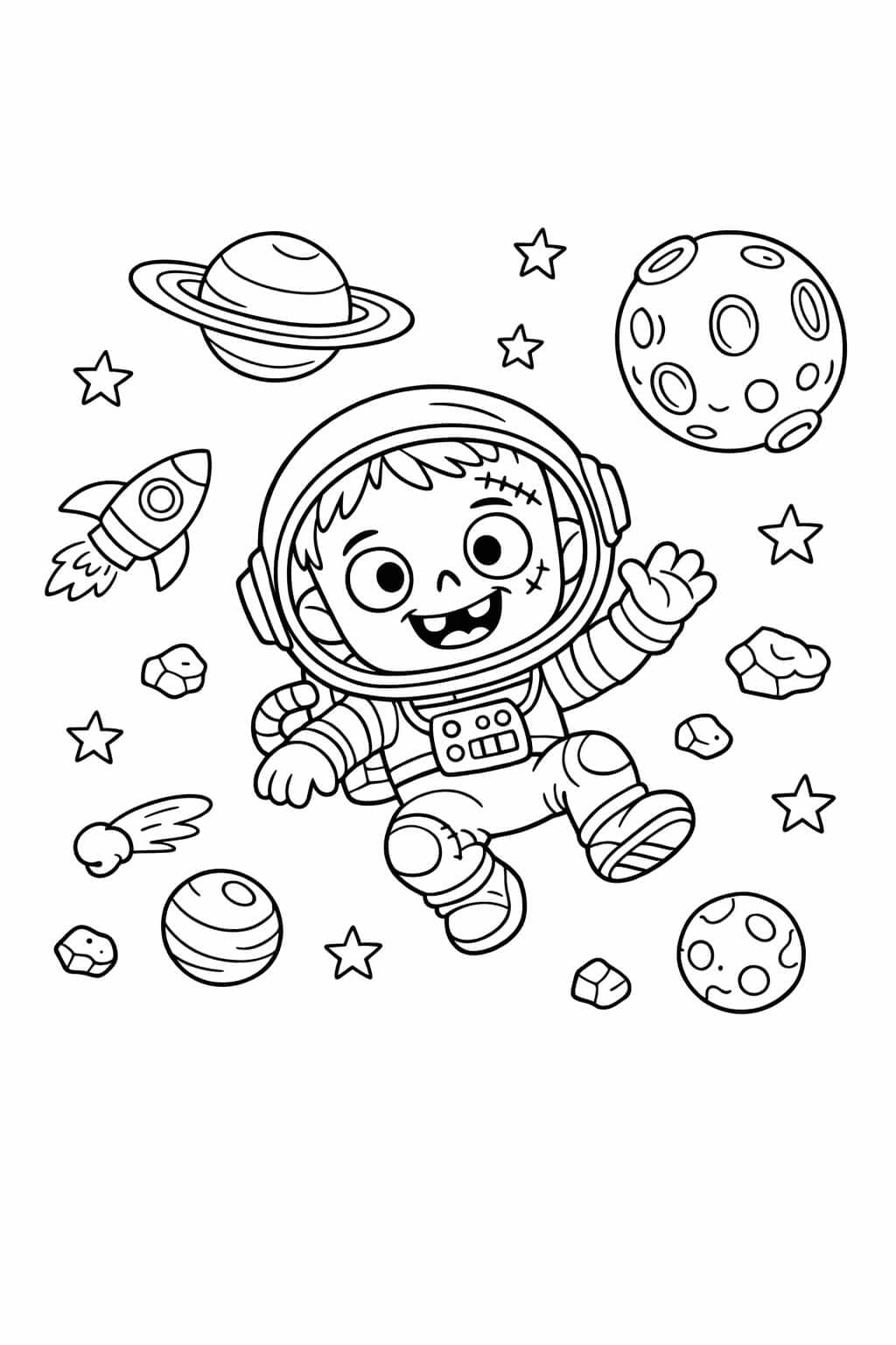 Zombie im Weltraum Ausmalbild