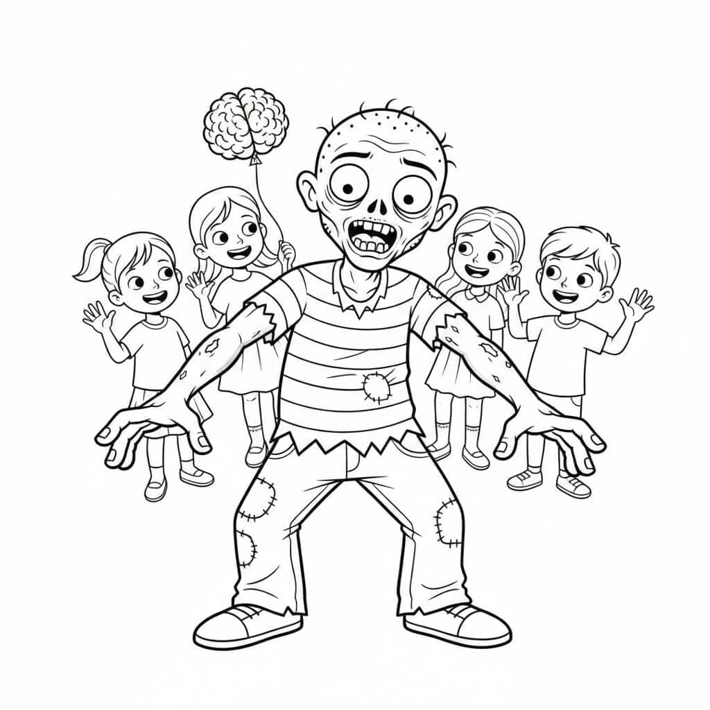 Zombie mit Kindern Ausmalbild