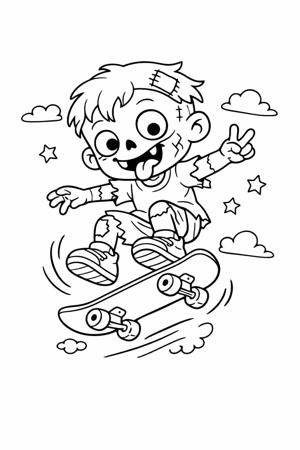 Zombie-Skateboarder Ausmalbild