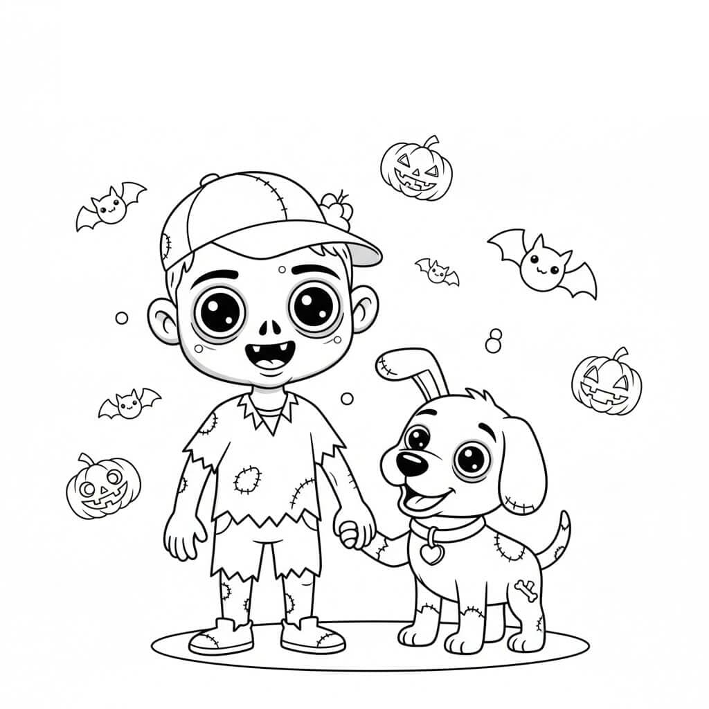 Zombie und Zombie-Hund Ausmalbild
