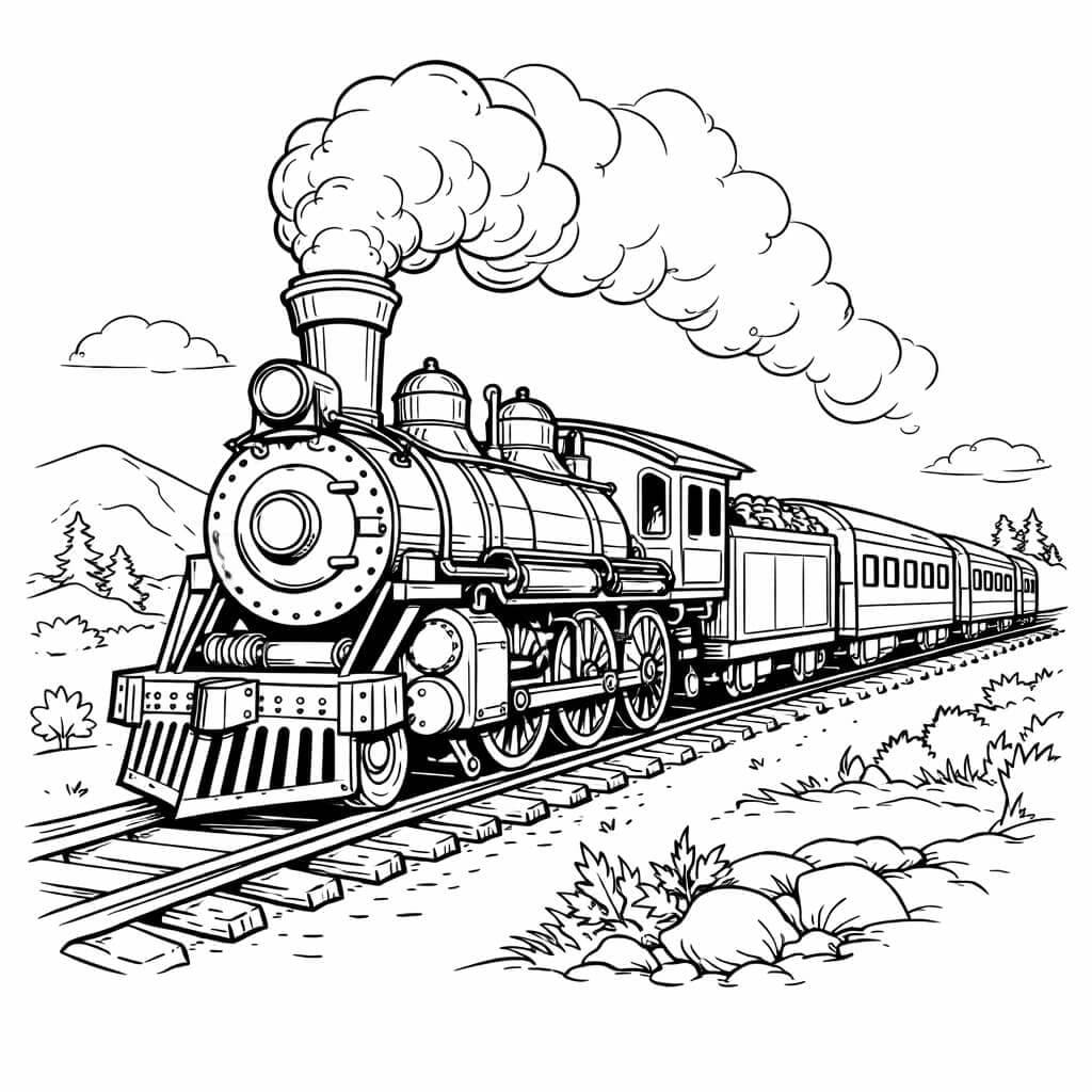 Vintage Lokomotive Ausmalbild