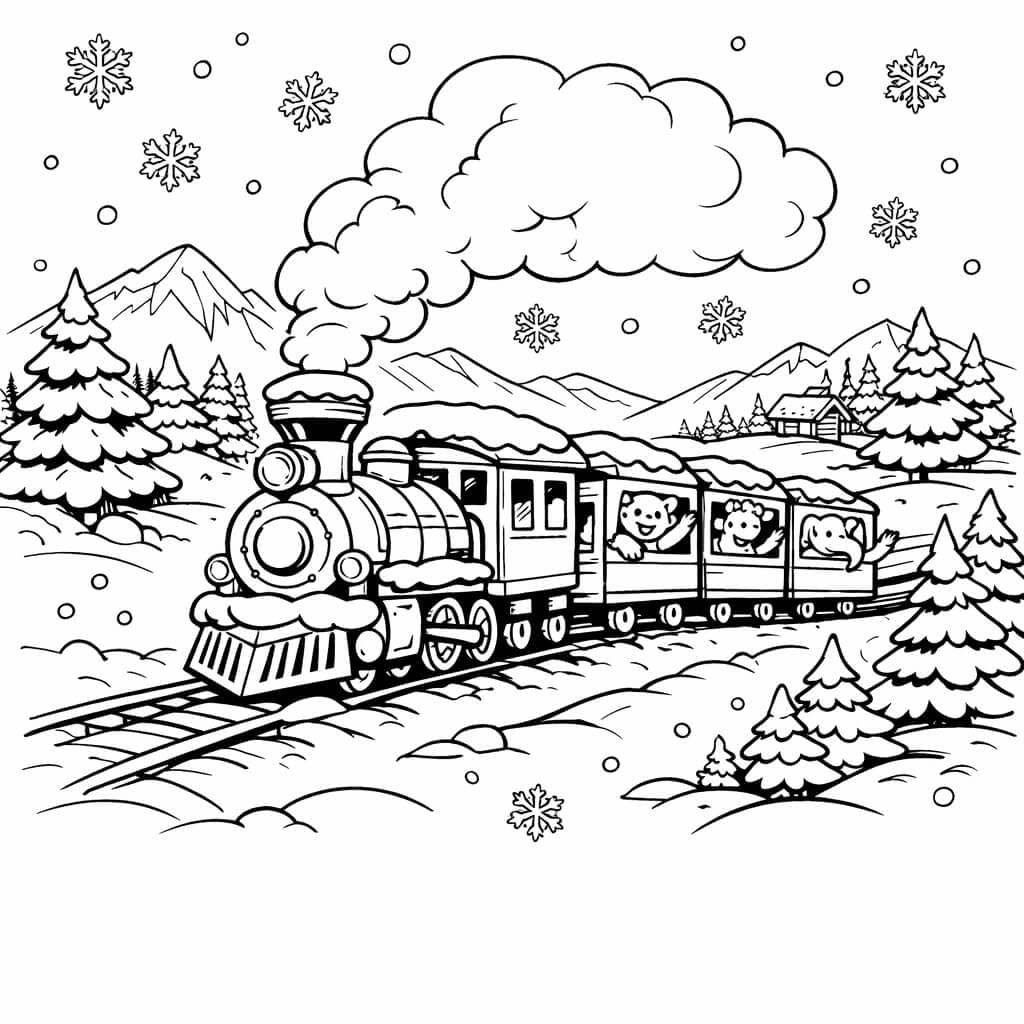 Zug im Winter Ausmalbild