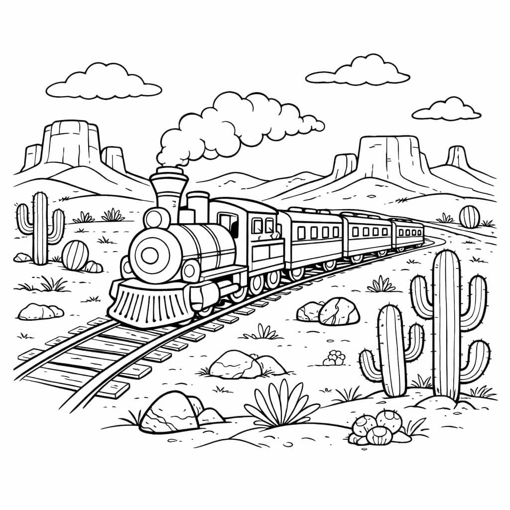 Zug in der Wüste Ausmalbild