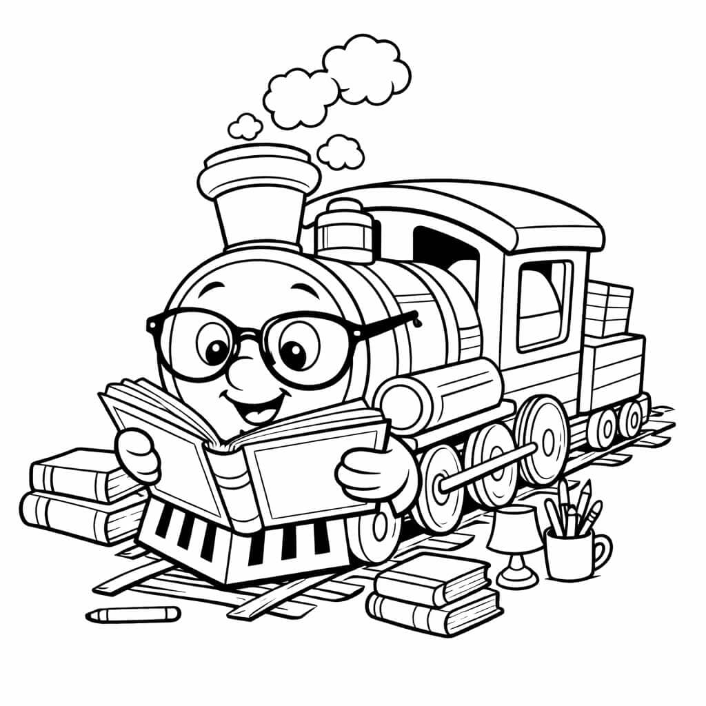 Zug liest Buch Ausmalbild