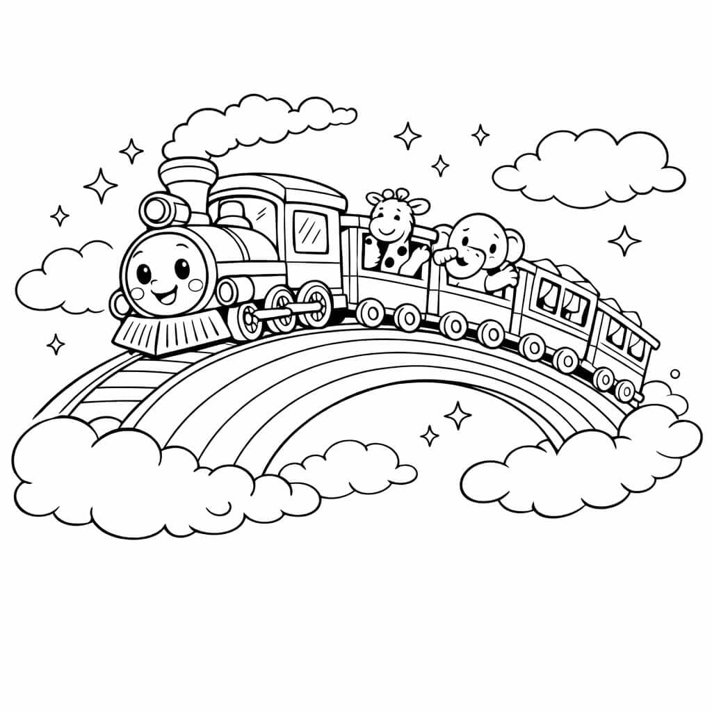 Zug mit Regenbogen Ausmalbild