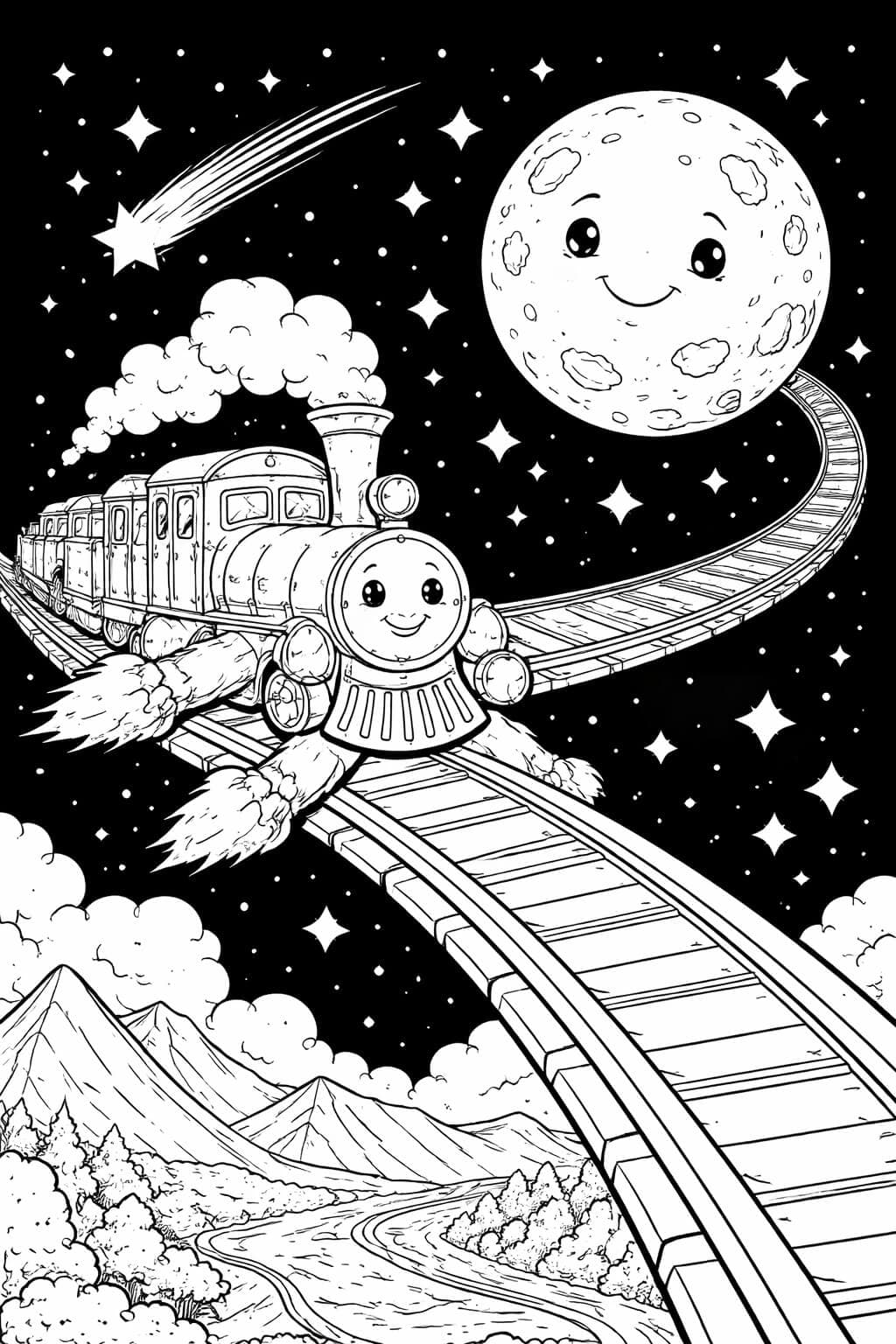 Zug zum Mond Ausmalbild