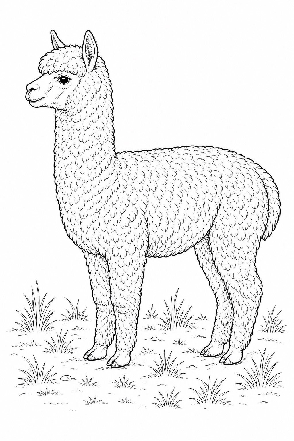 Realistisches alpaka ausmalbild zum Ausmalen