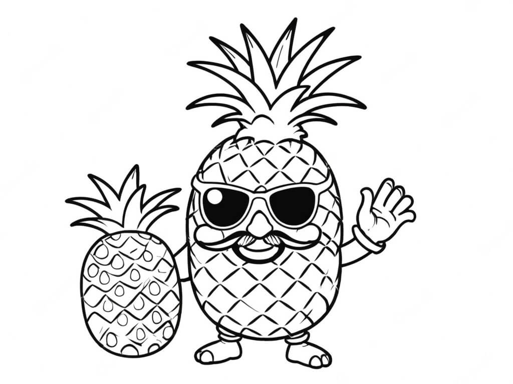 Ananas mit schnurrbart ausmalbild zum Ausmalen