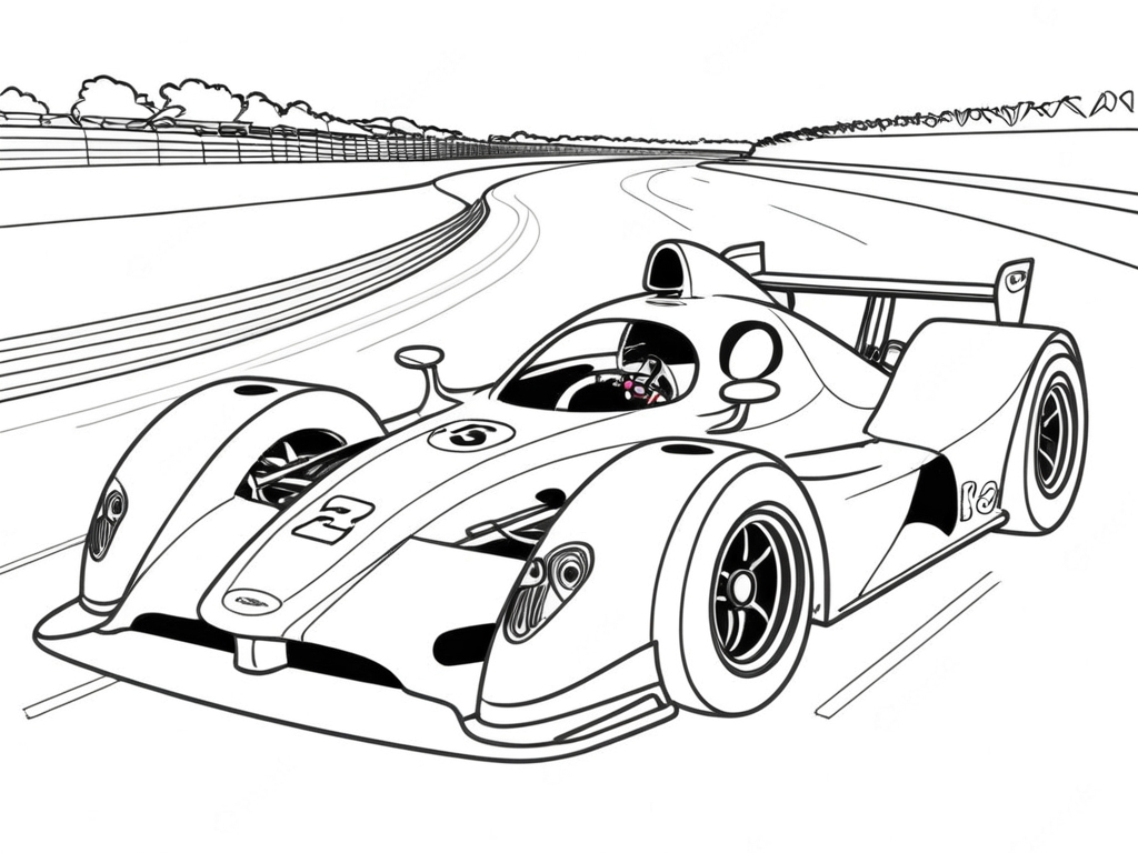 Le mans rennwagen auf rennstrecke ausmalbild zum Ausmalen