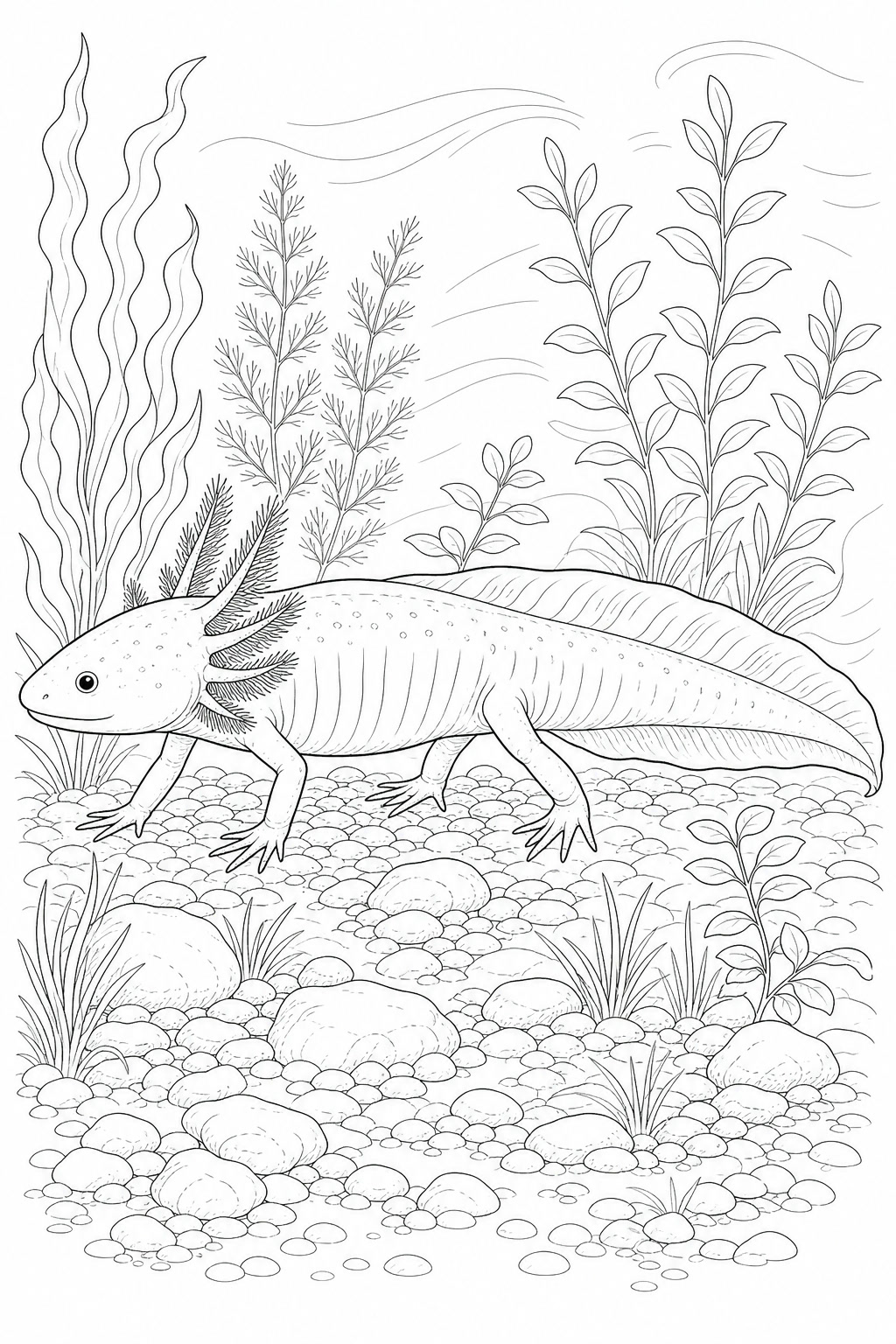 Realistischer axolotl ausmalbild zum Ausmalen