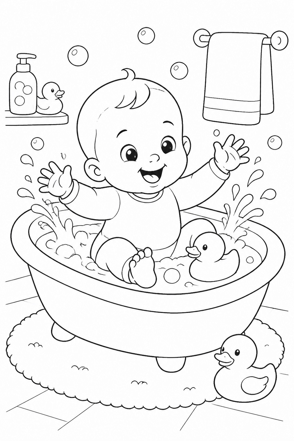 Baby beim baden ausmalbild zum Ausmalen