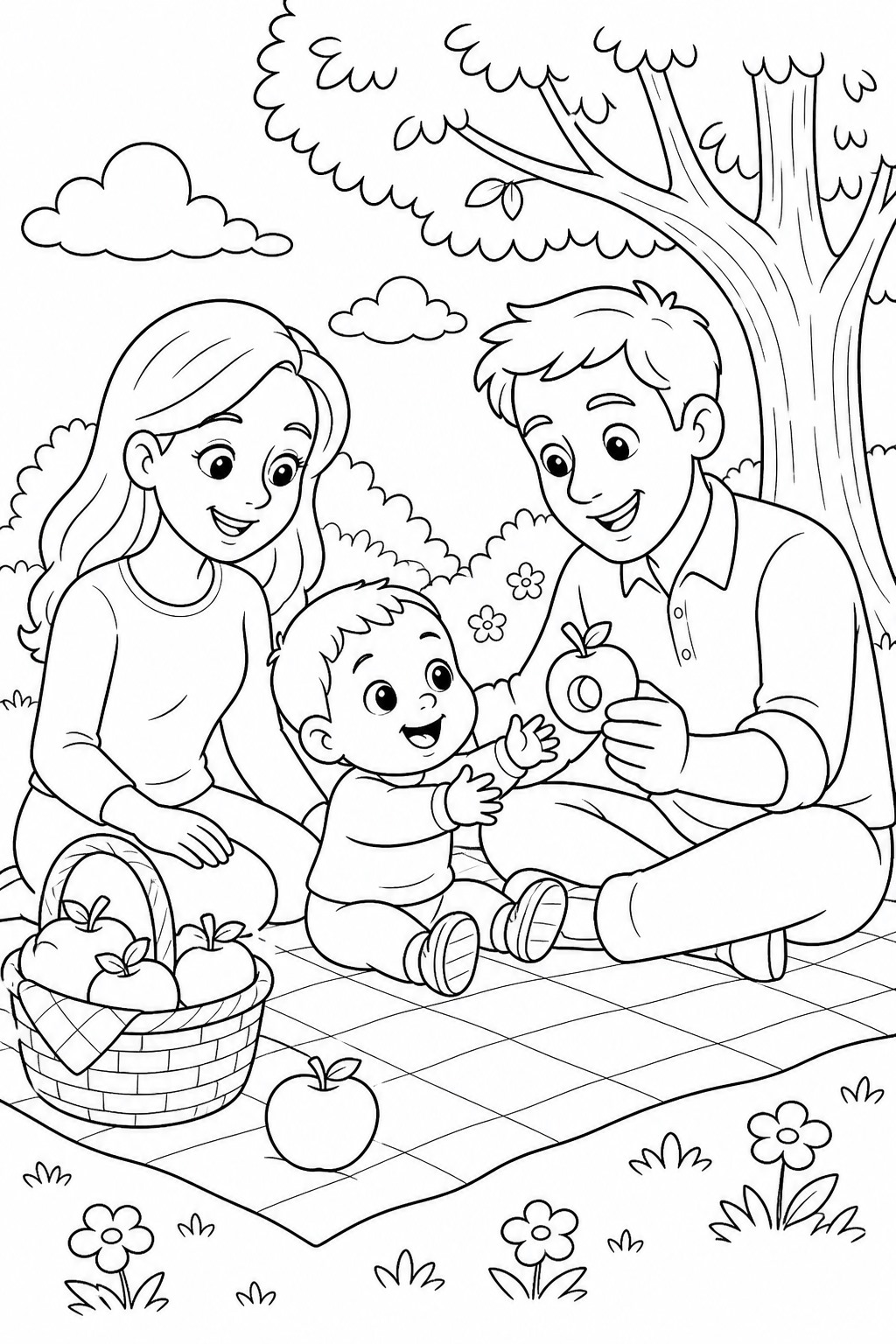 Baby beim picknick ausmalbild zum Ausmalen