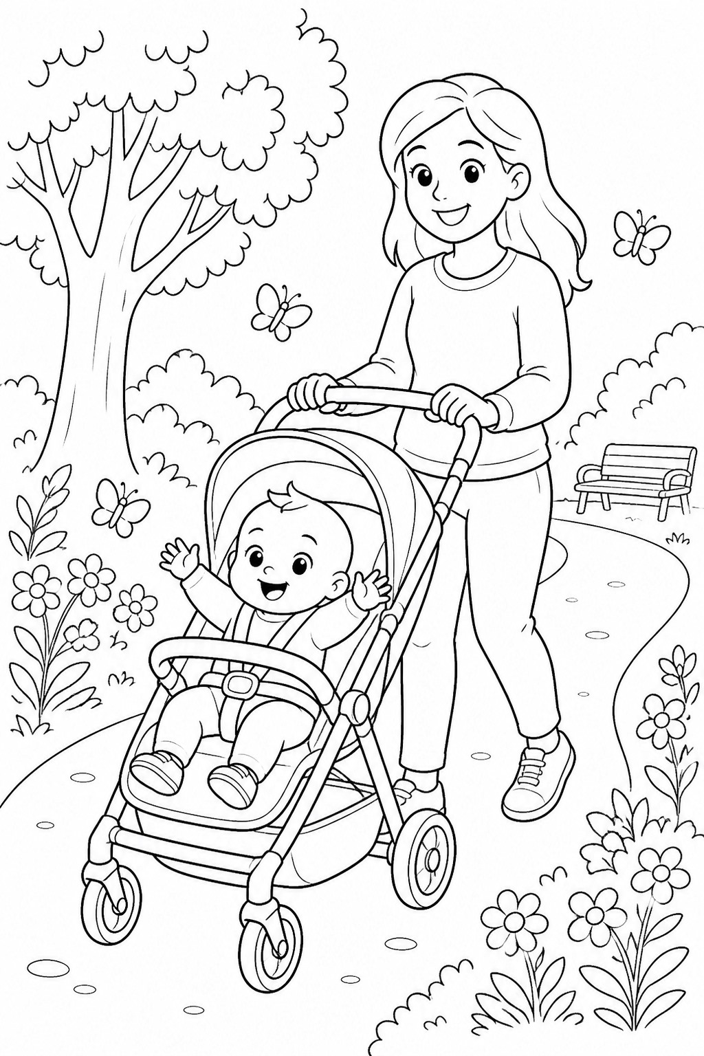 Baby im kinderwagen ausmalbild zum Ausmalen