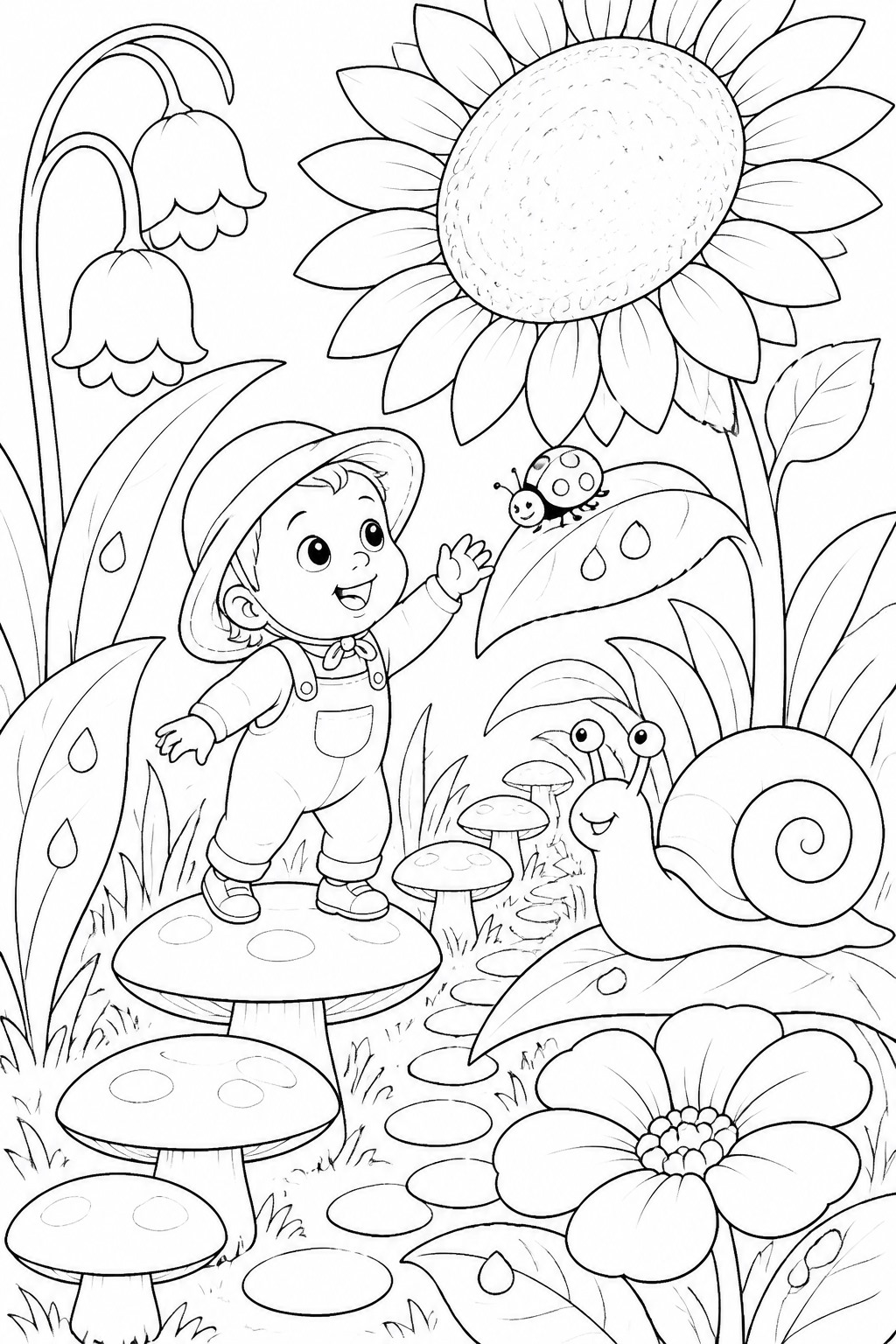 Baby im riesengarten ausmalbild zum Ausmalen
