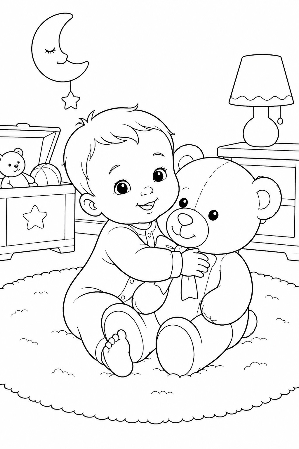 Baby mit teddybaer ausmalbild zum Ausmalen