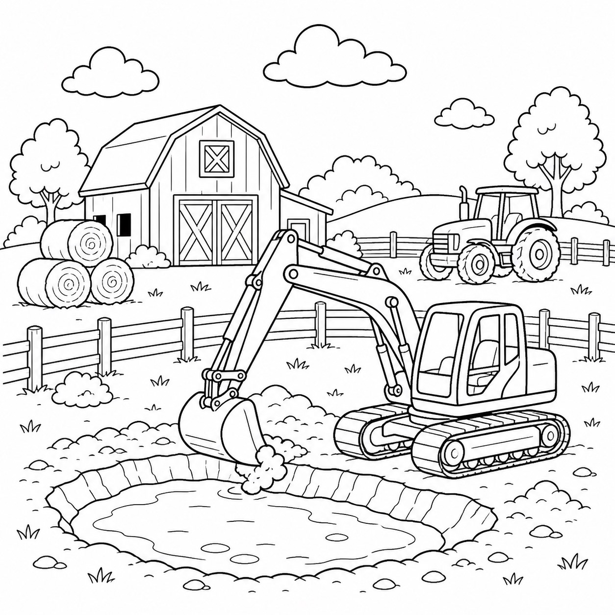 Bagger auf dem bauernhof ausmalbild zum Ausmalen