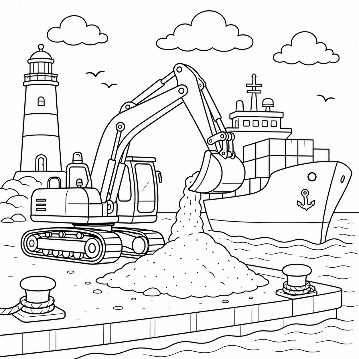 Bagger im hafen ausmalbild zum Ausmalen