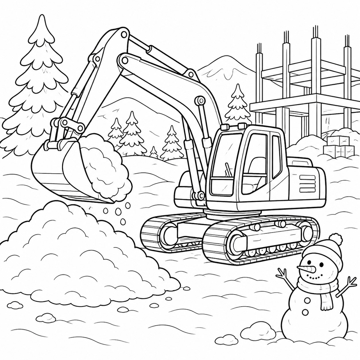 Bagger im schnee ausmalbild zum Ausmalen