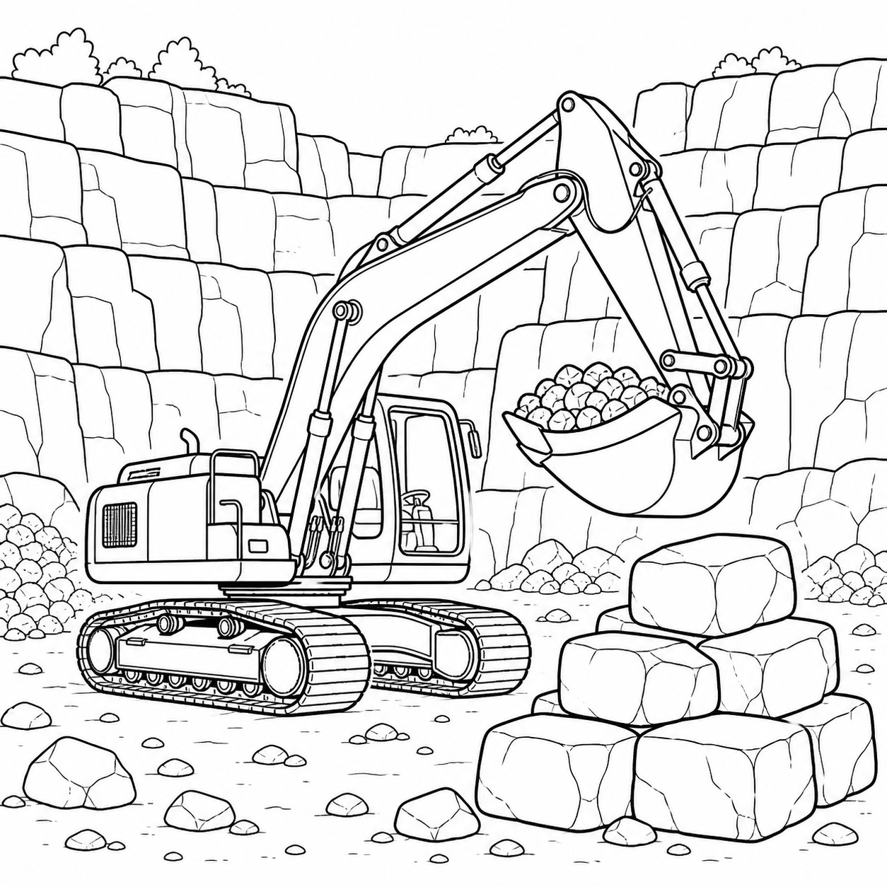 Bagger im steinbruch ausmalbild zum Ausmalen