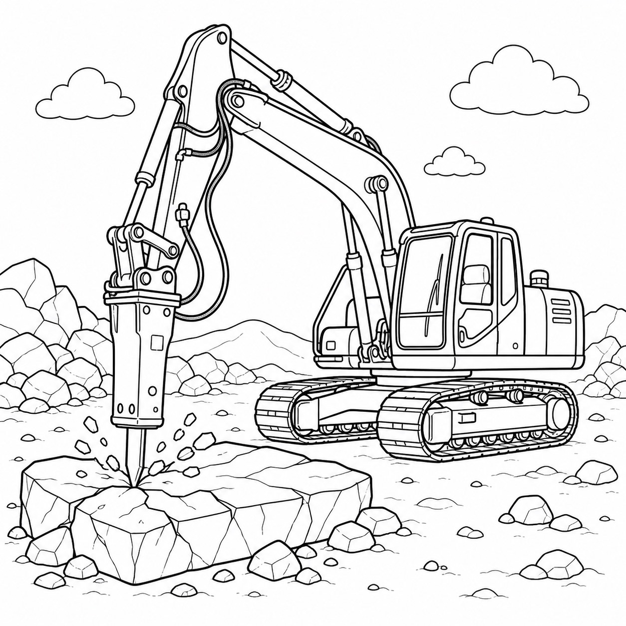 Bagger mit hydraulikhammer ausmalbild zum Ausmalen