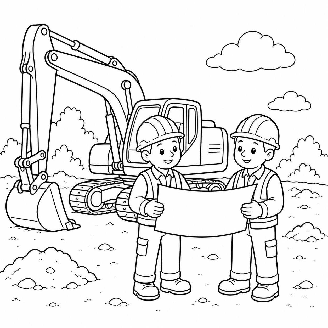 Bagger und bauarbeiter ausmalbild zum Ausmalen