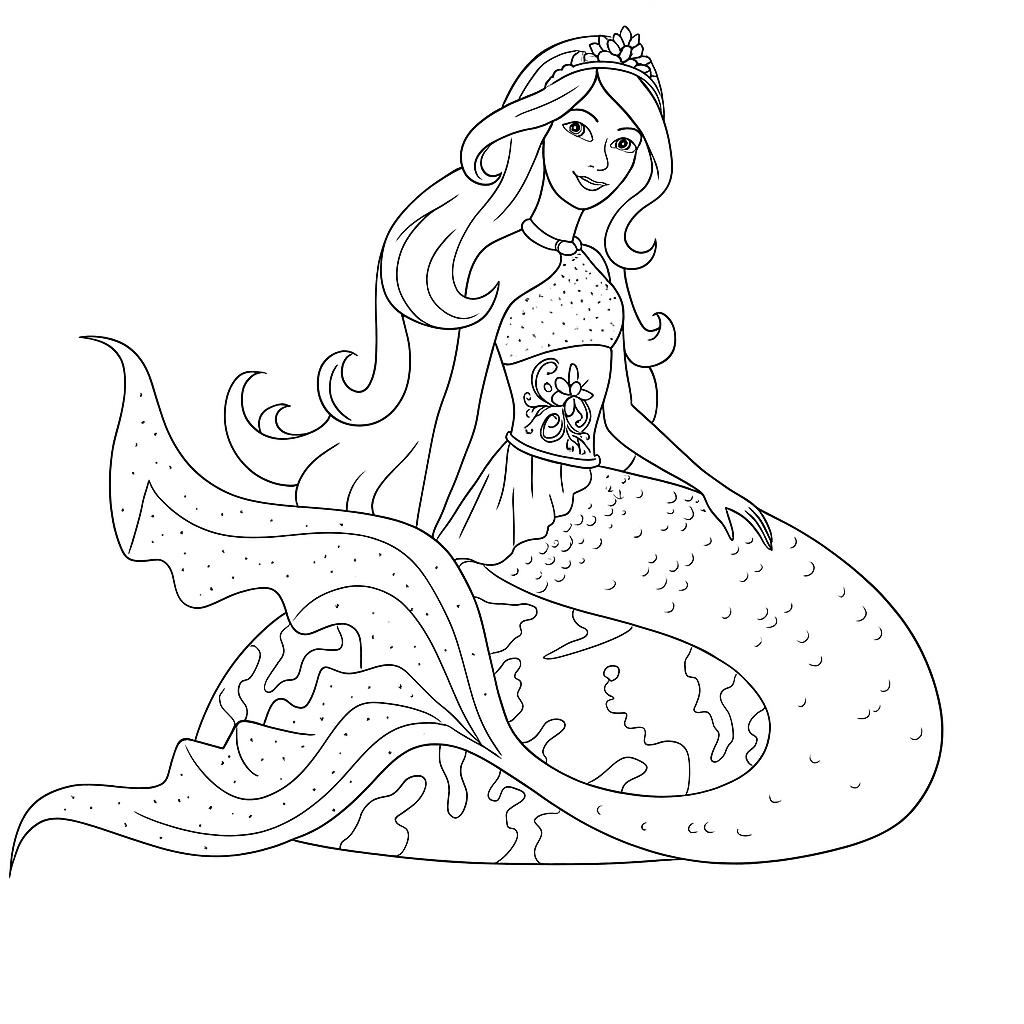 Barbie meerjungfrau auf einem felsen ausmalbild zum Ausmalen