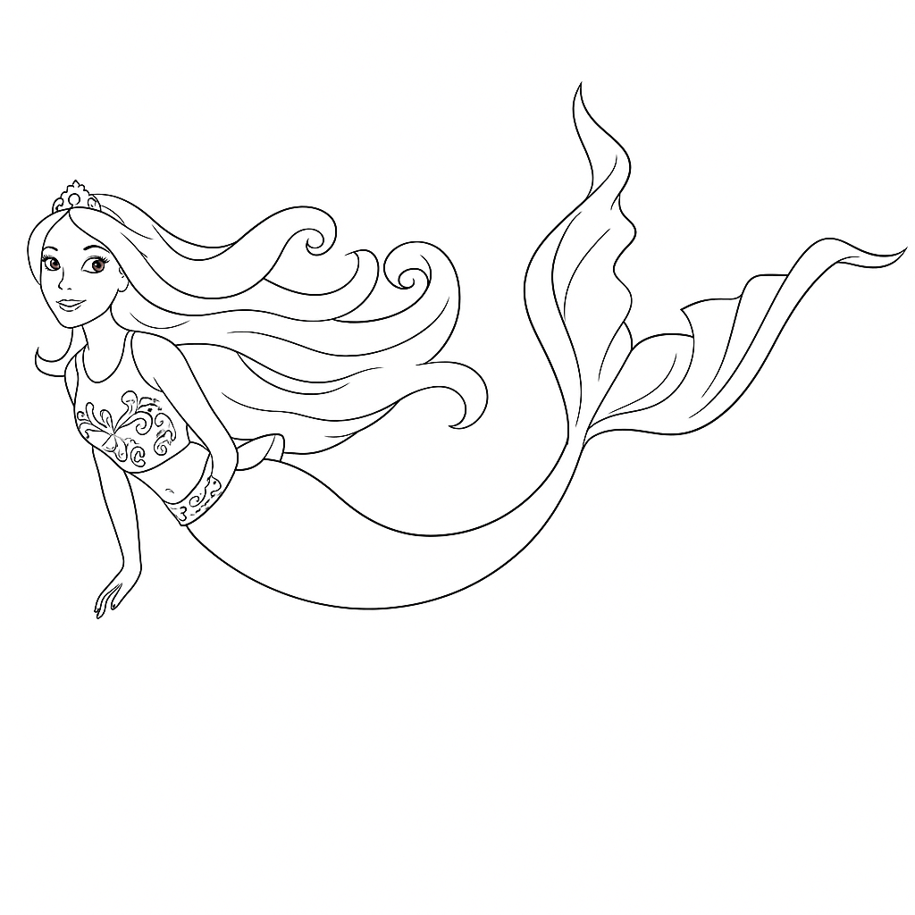 Barbie meerjungfrau schwimmend ausmalbild zum Ausmalen