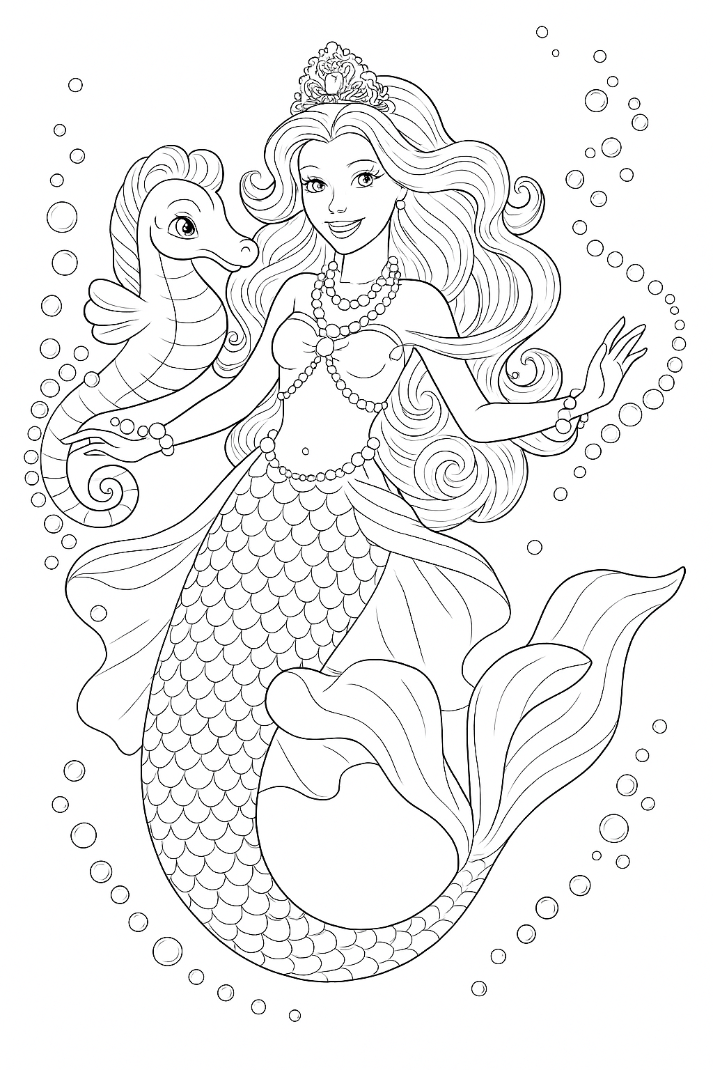 Barbie meerjungfrau und seepferdchen ausmalbild zum Ausmalen