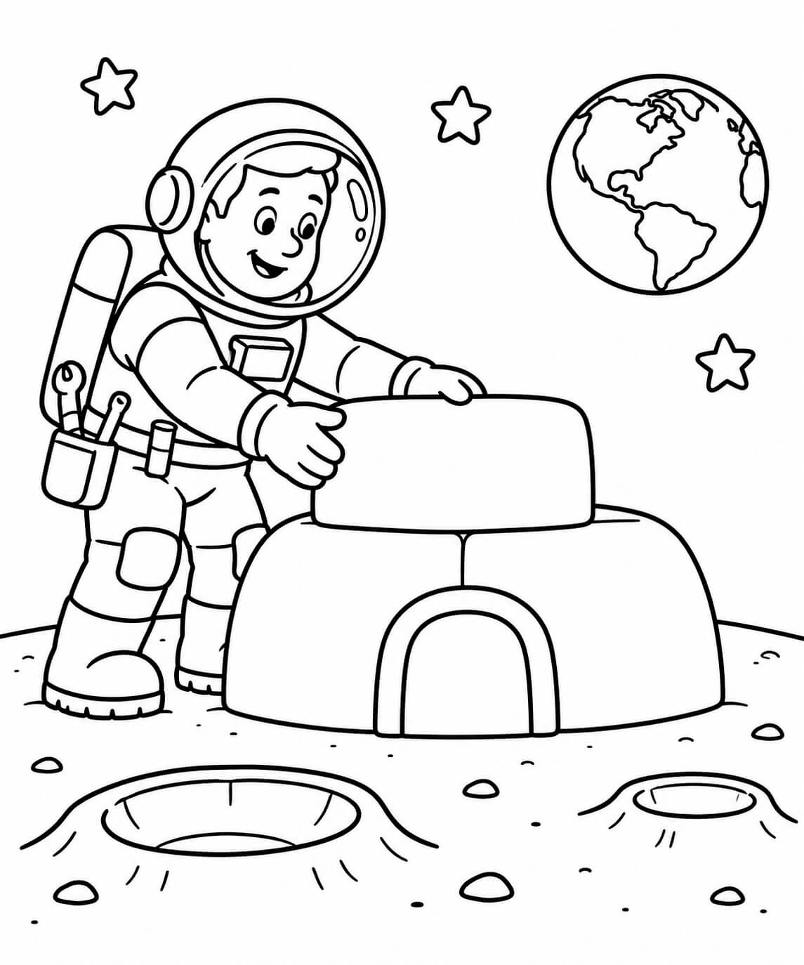 Bauarbeiter auf dem mond ausmalbild zum Ausmalen