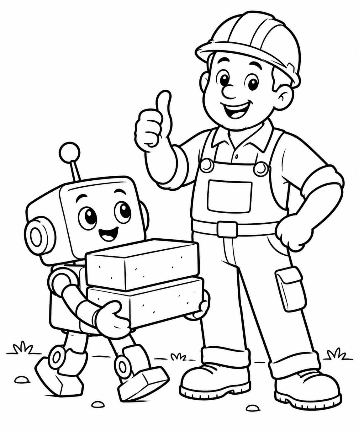 Bauarbeiter mit roboterhelfer ausmalbild zum Ausmalen