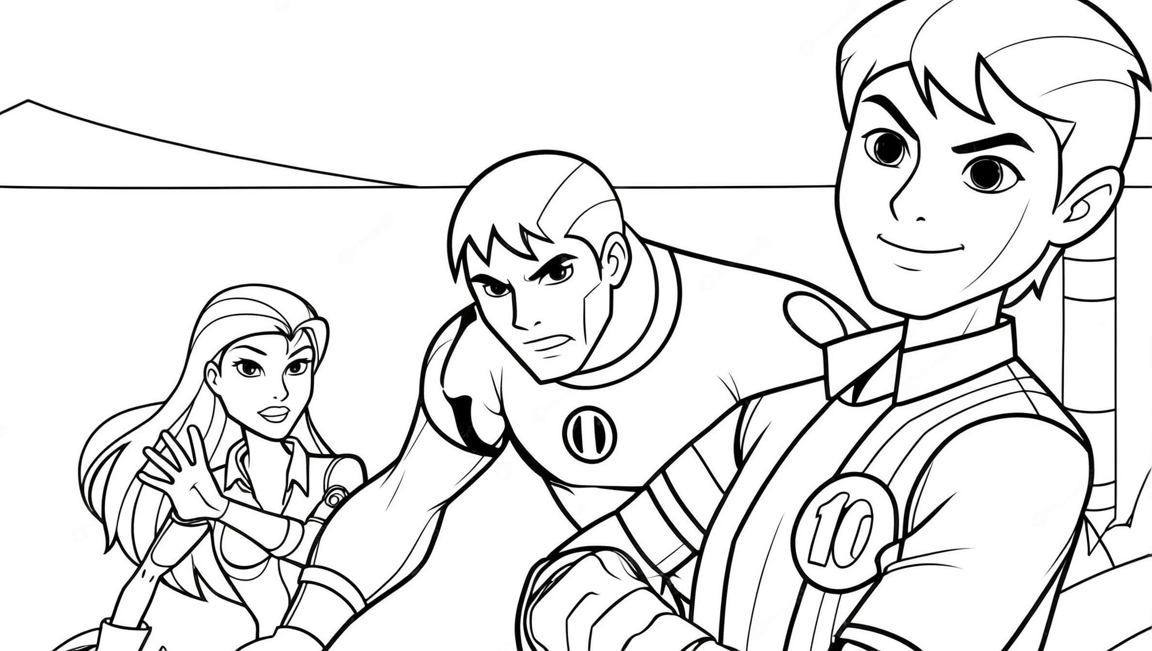 Ben 10 mit seinen freunden ausmalbild zum Ausmalen