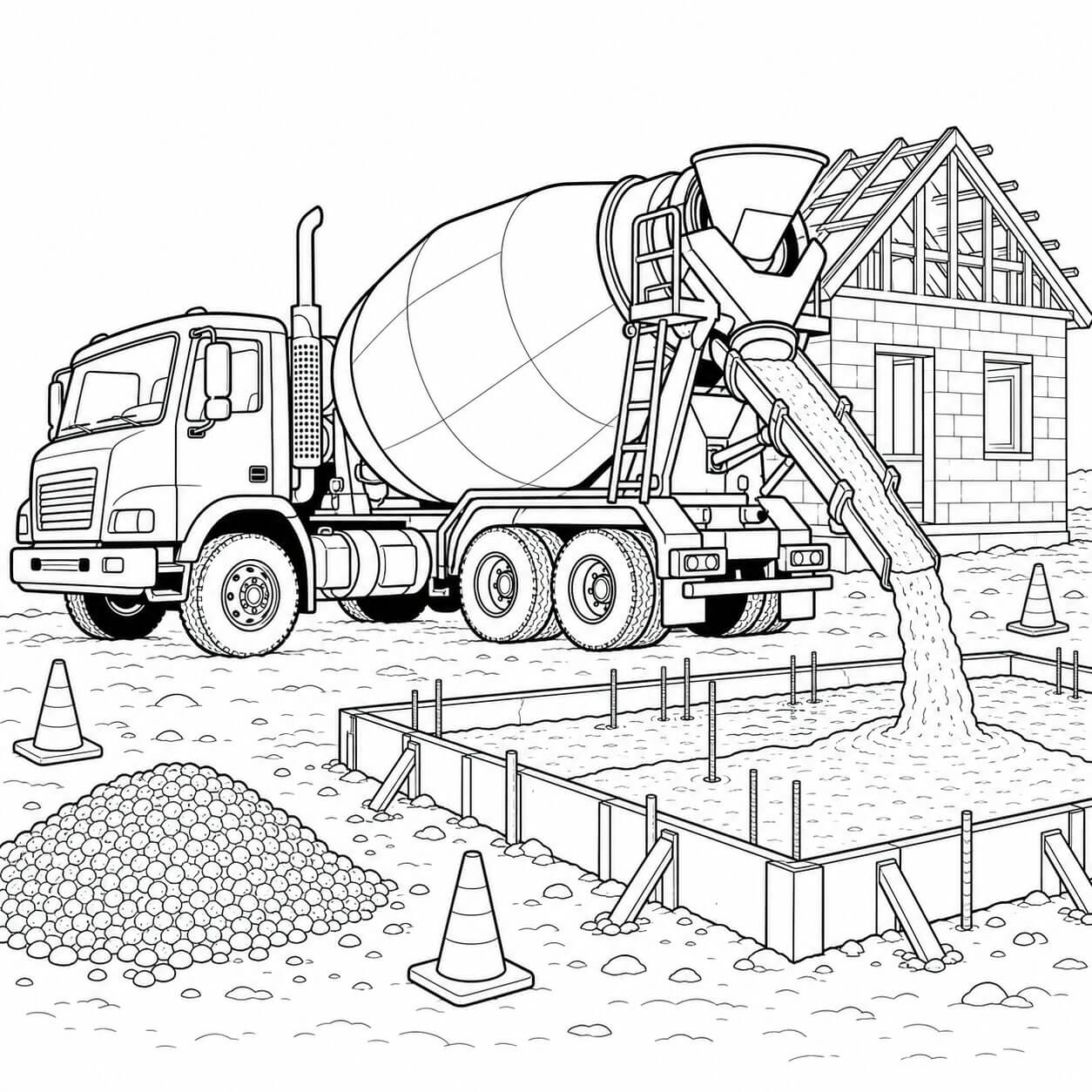 Betonmischer auf der baustelle ausmalbild zum Ausmalen