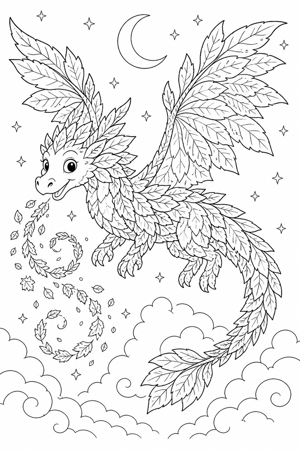 Drache aus herbstblaettern ausmalbild zum Ausmalen