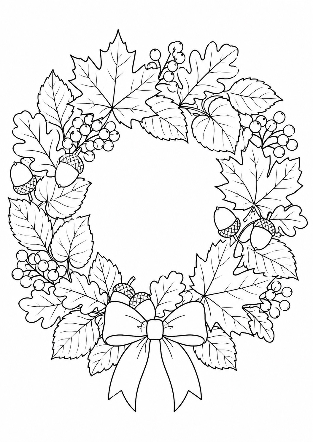 Herbstlicher blaetterkranz ausmalbild zum Ausmalen