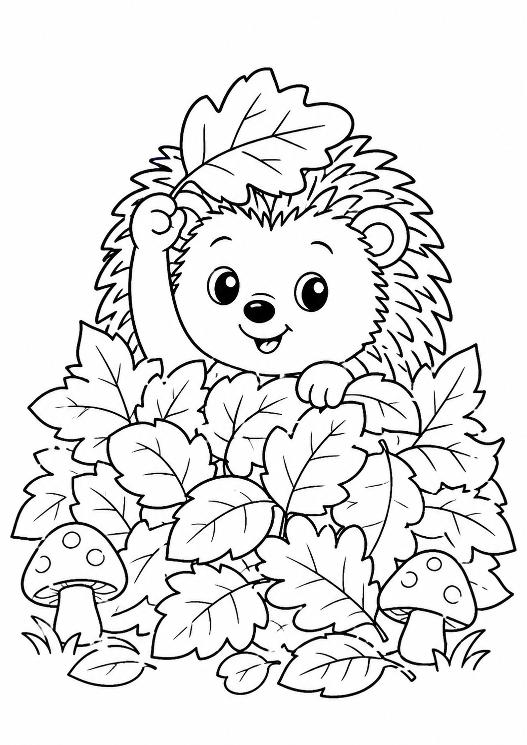 Igel im blaetterhaufen ausmalbild zum Ausmalen