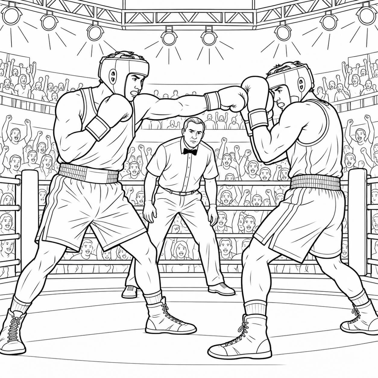 Boxkampf im ring ausmalbild zum Ausmalen