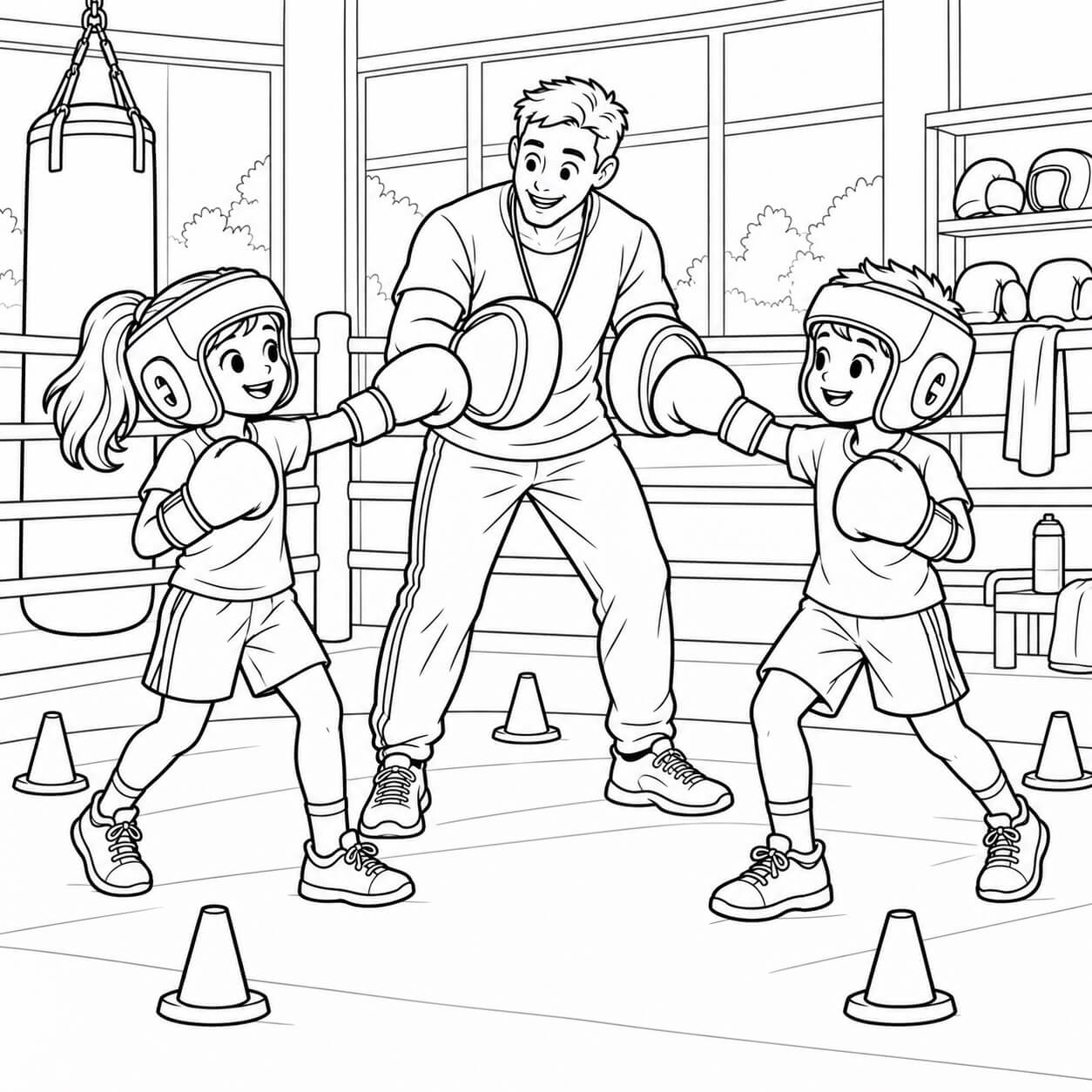 Kinder beim boxtraining ausmalbild zum Ausmalen