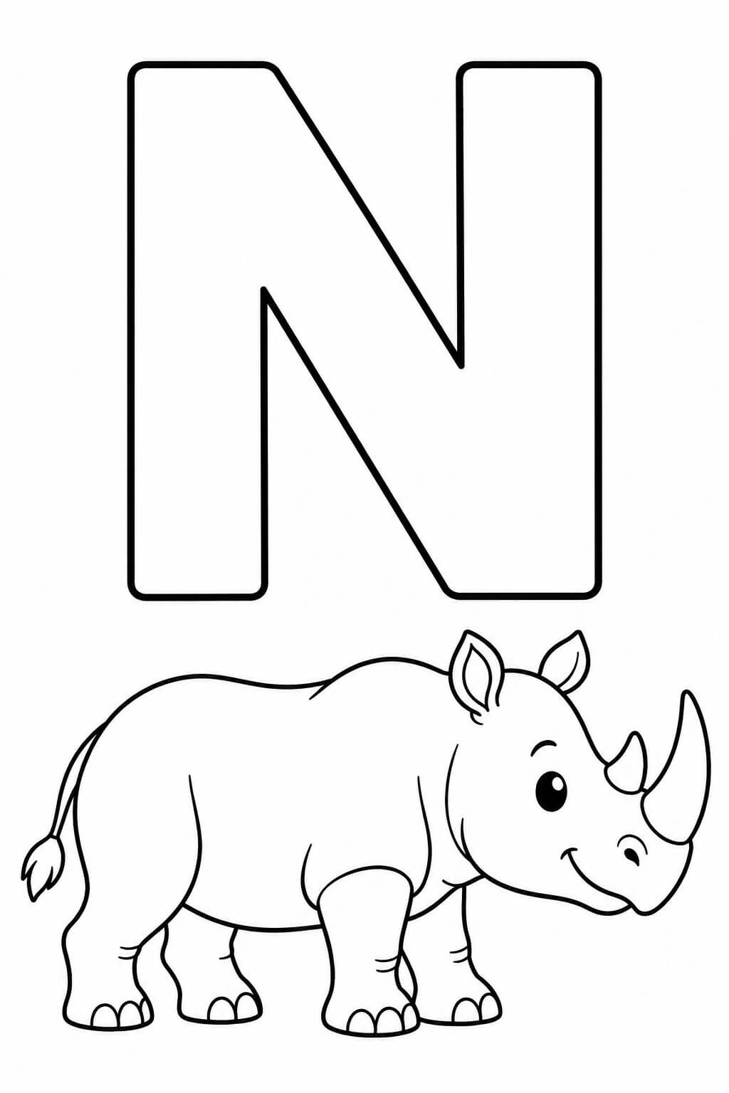 Buchstabe n nashorn ausmalbild zum Ausmalen