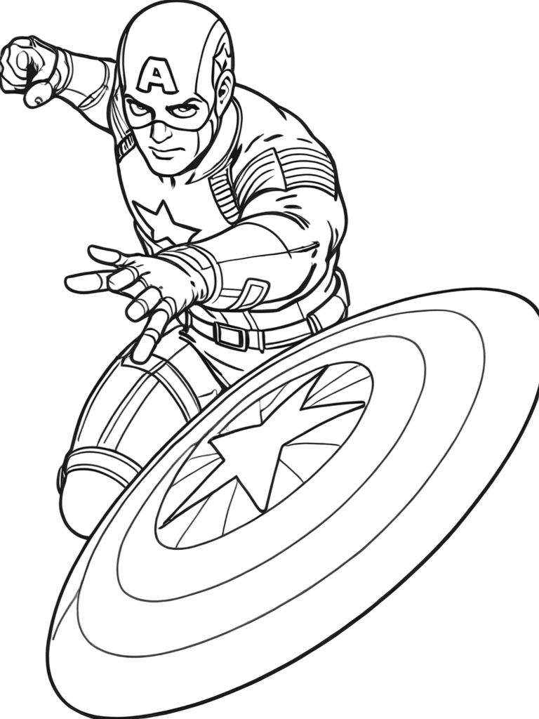 Captain america wirft seinen schild ausmalbild zum Ausmalen