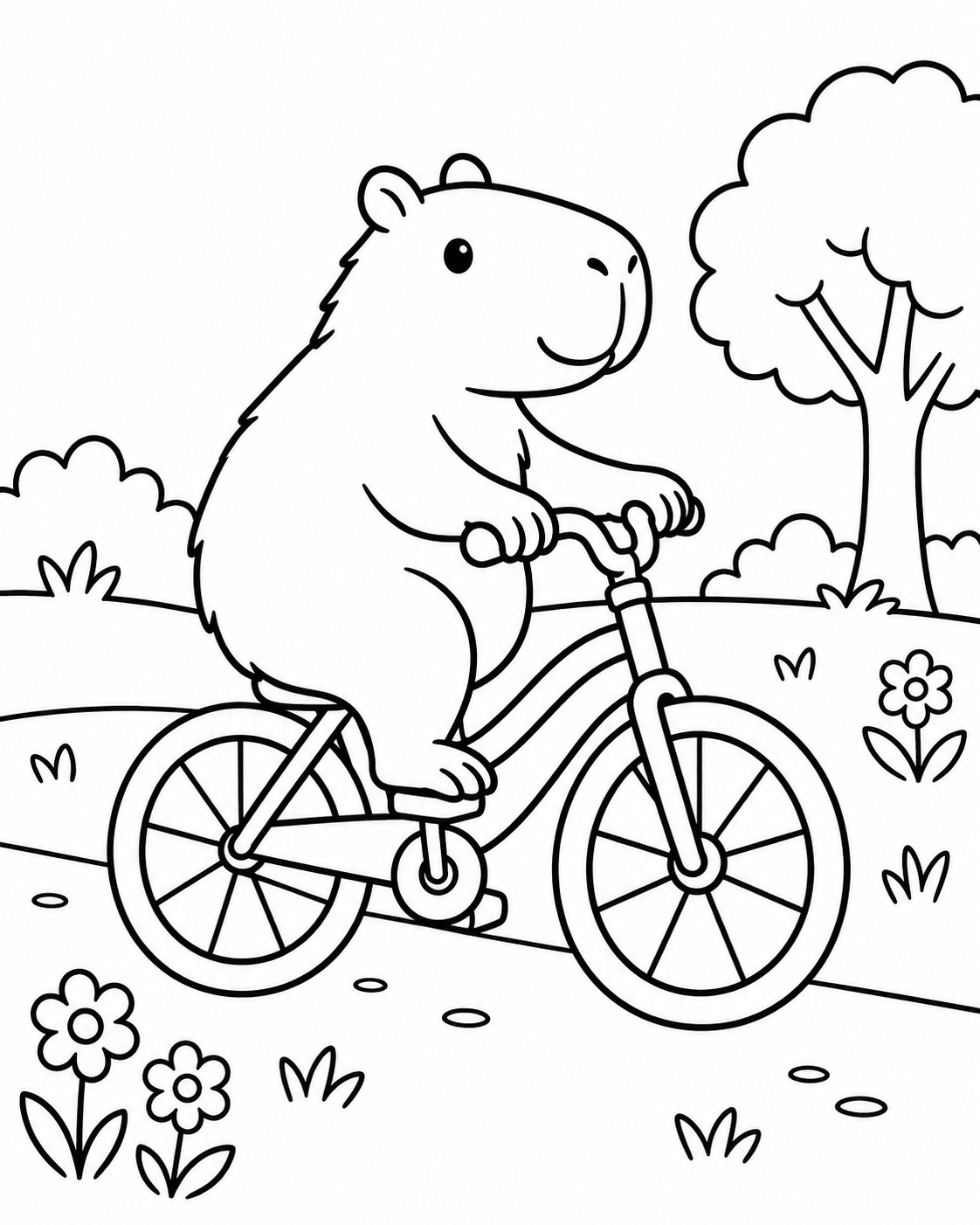 Capybara auf dem fahrrad ausmalbild zum Ausmalen