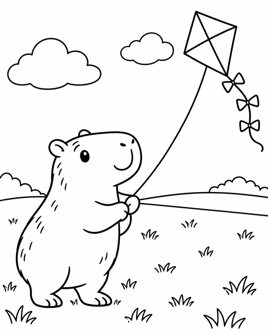 Capybara beim drachensteigen ausmalbild zum Ausmalen