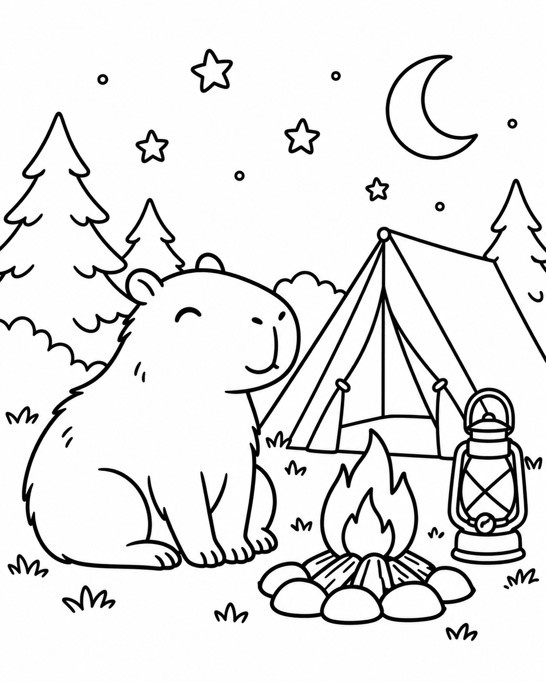 Capybara beim zelten ausmalbild zum Ausmalen
