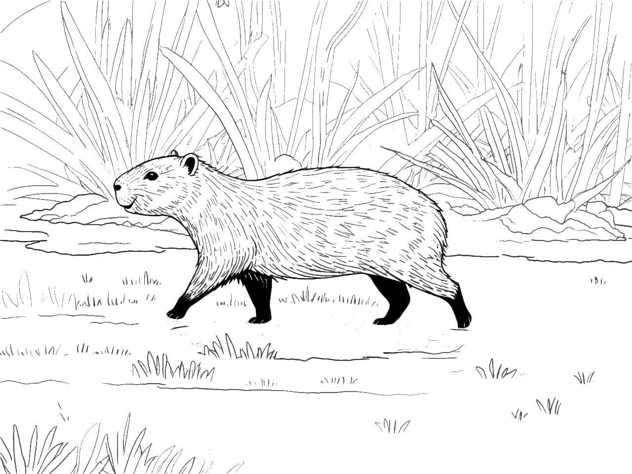 Capybara im dschungel ausmalbild zum Ausmalen