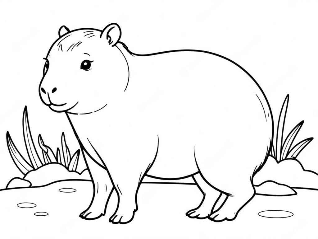 Capybara im garten ausmalbild zum Ausmalen