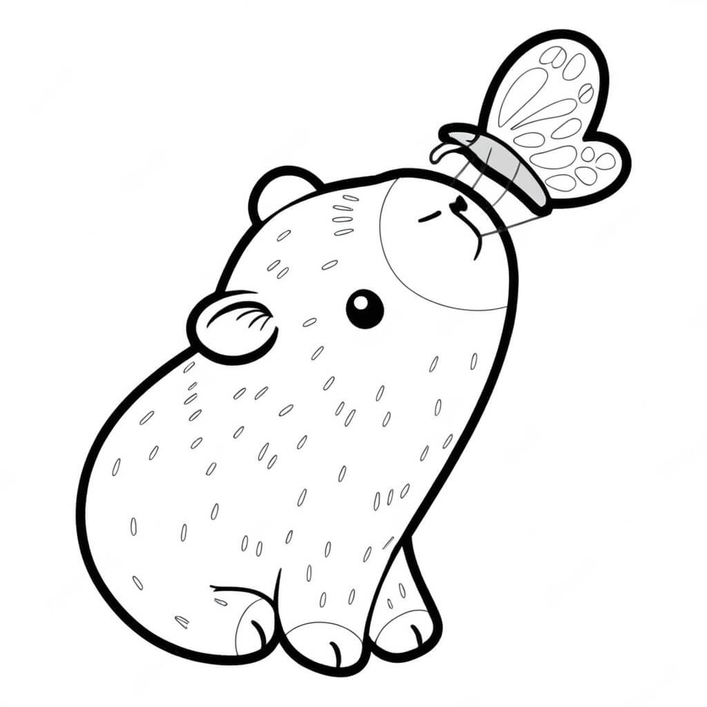 Capybara mit schmetterling ausmalbild zum Ausmalen