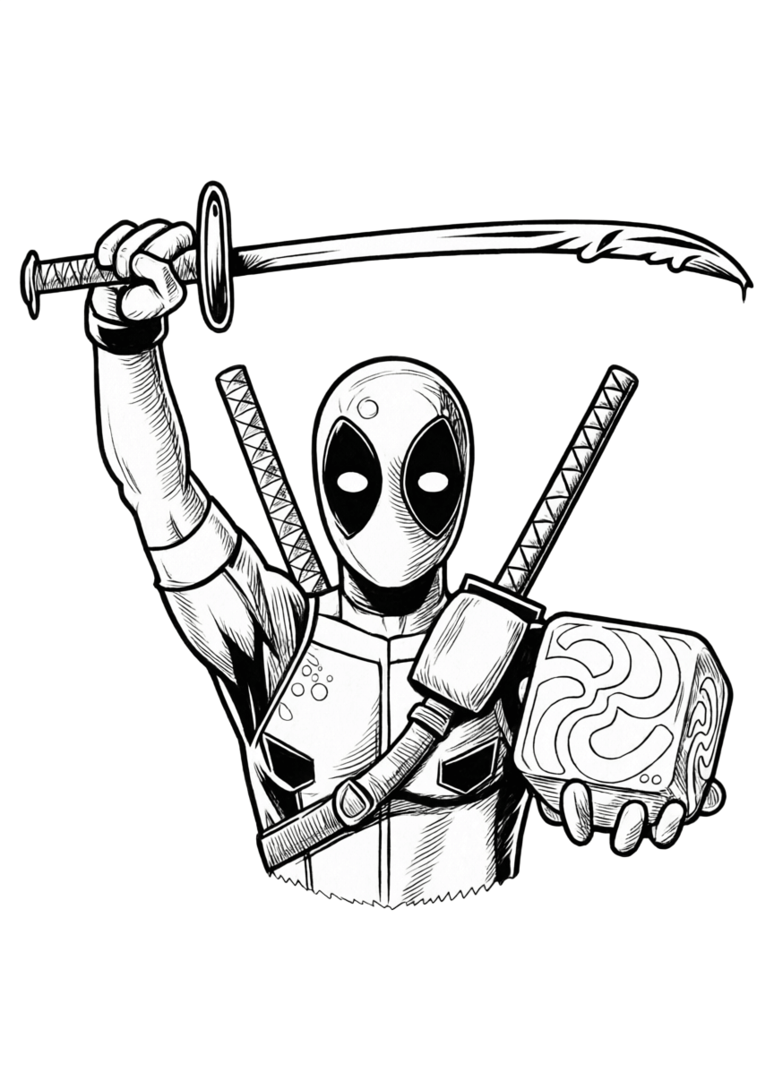 Deadpool cartoon ausmalbild zum Ausmalen