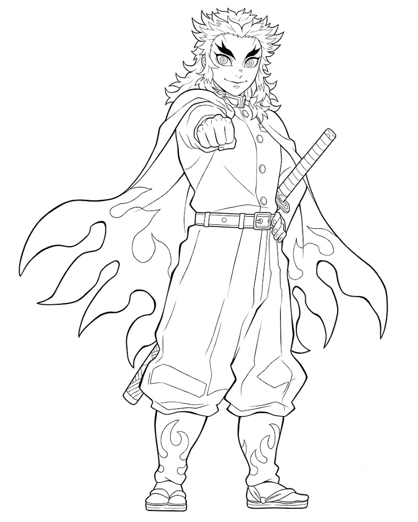 Kyojuro rengoku demon slayer ausmalbild zum Ausmalen