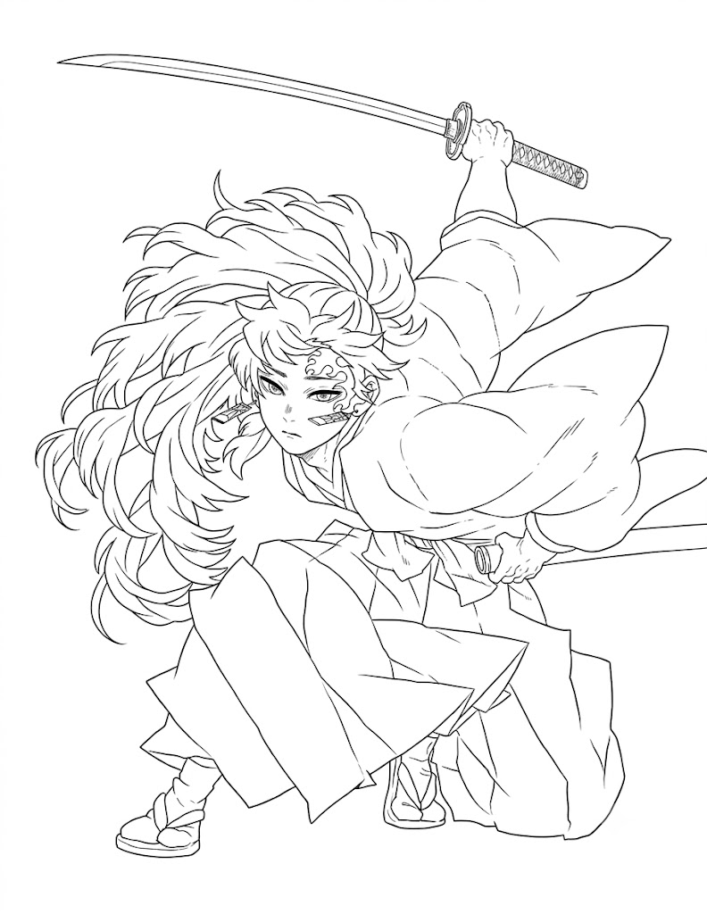 Yoriichi tsugikuni demon slayer ausmalbild zum Ausmalen