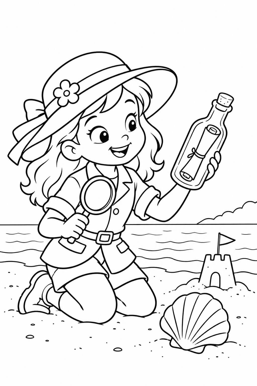 Detektivin am strand ausmalbild zum Ausmalen