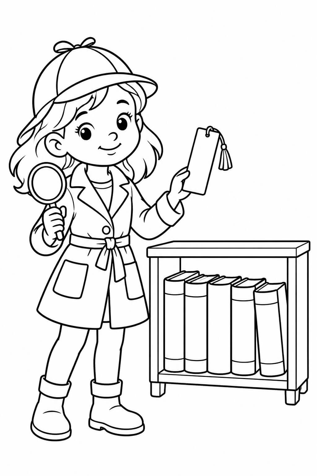 Detektivin in der bibliothek ausmalbild zum Ausmalen